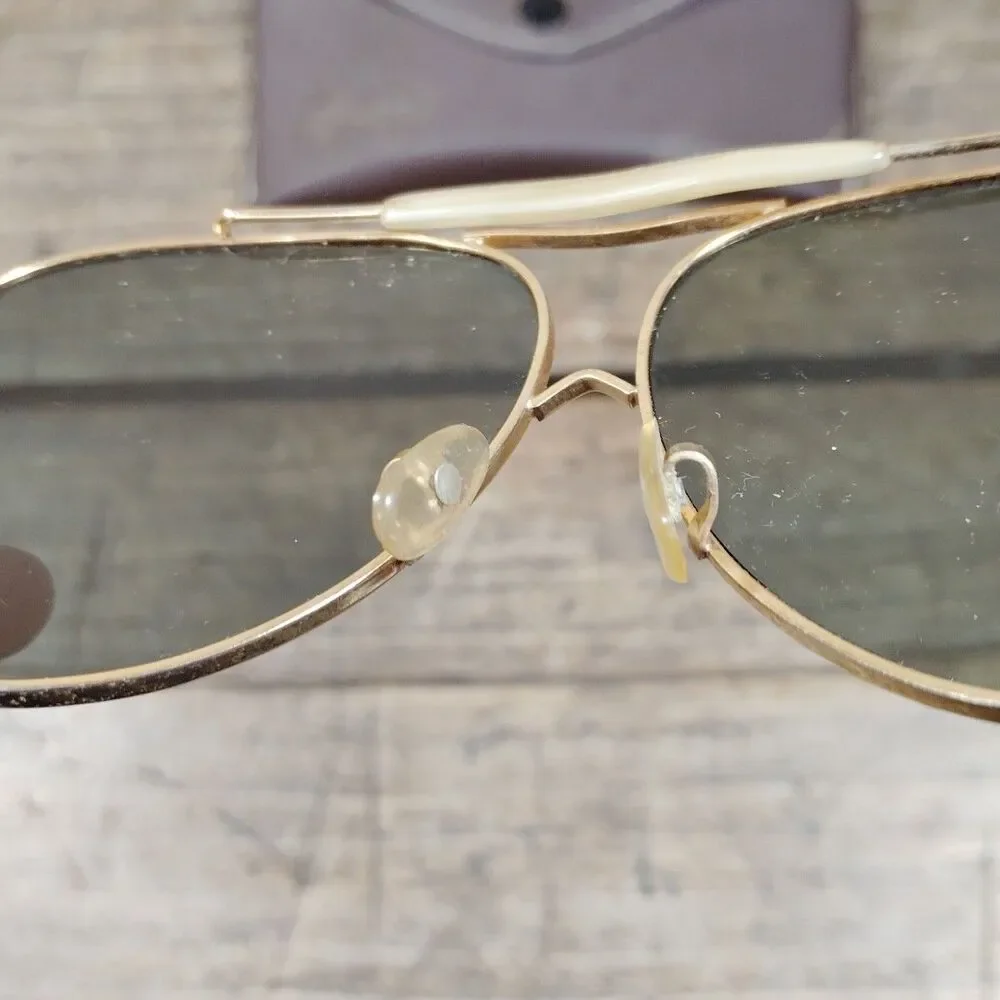 Vintage Tasco Aviator Shades Sunglasses & Case Japan Gold Frame